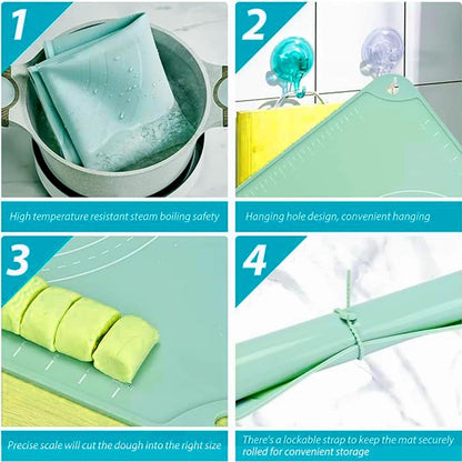 2-Piece Silicone Baking Mat Set with Rolling Pin, Extra Thick Non-Stick Pastry Mats with Measurements, 12-Inch Dough Rolling Mats with Raised Edge for Baking