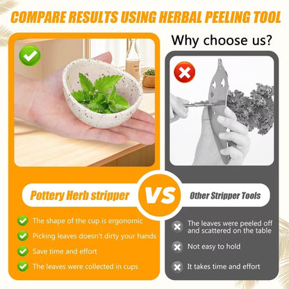 Handmade Ceramic Herb Stripper Bowl-Ceramic Herb Peeling Bowl Kitchen Herbs Leaf Stripping Tool Pottery Herb Peeler for Kale, Thyme, Basil, Rosemary Stripper