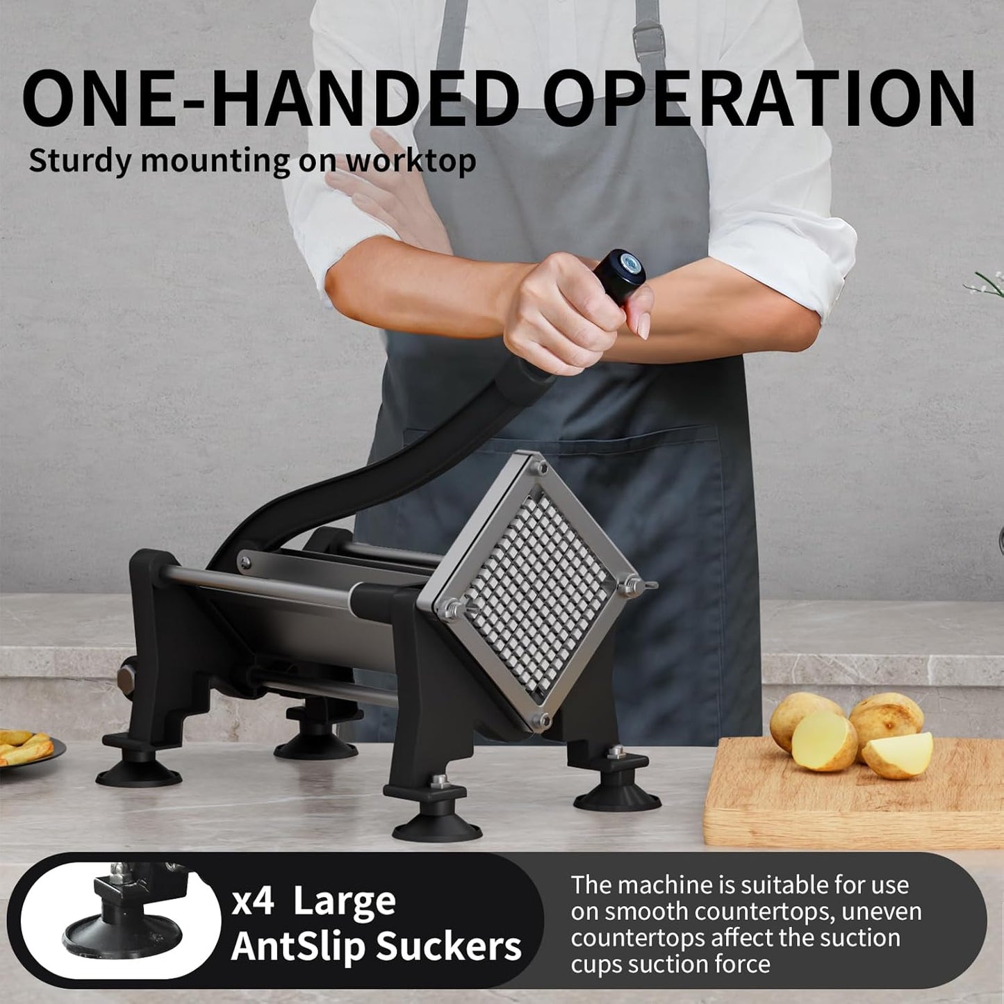 French Fry Cutter for Potatoes Slicer with Suction Feet Complete Set, Stainless Steel Potato Cutter with 1/4", 3/8",1/2",8 Blades for Sweet Potato, Carrot, Yam(Full Combo)
