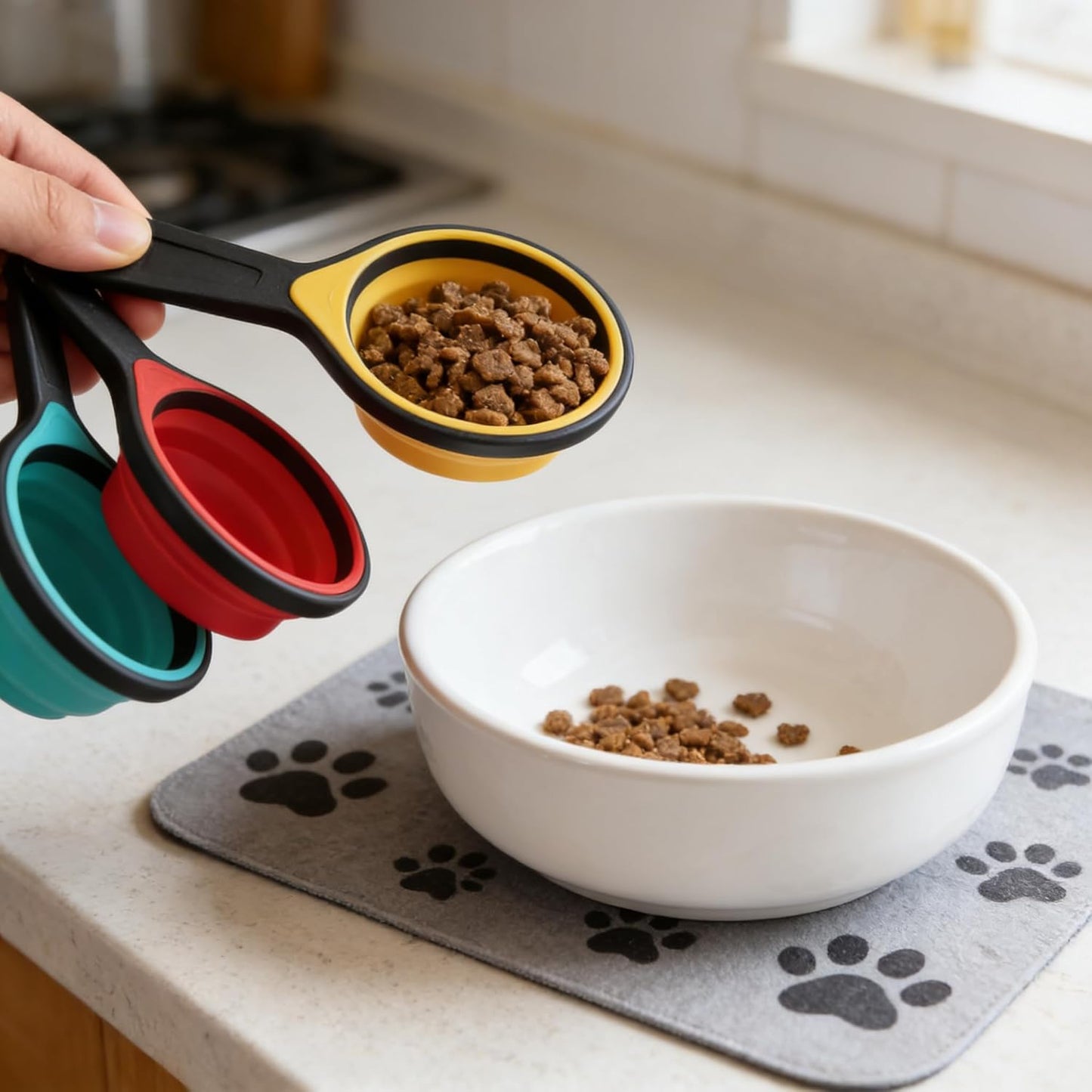 Adjustable Measuring Spoons & Cups Set, 8-Piece.Collapsible Silicone Measuring Cups & Flat Folding Spoons. Dishwasher Safe, Space-Saving Design for Baking, Cooking, and Camping.