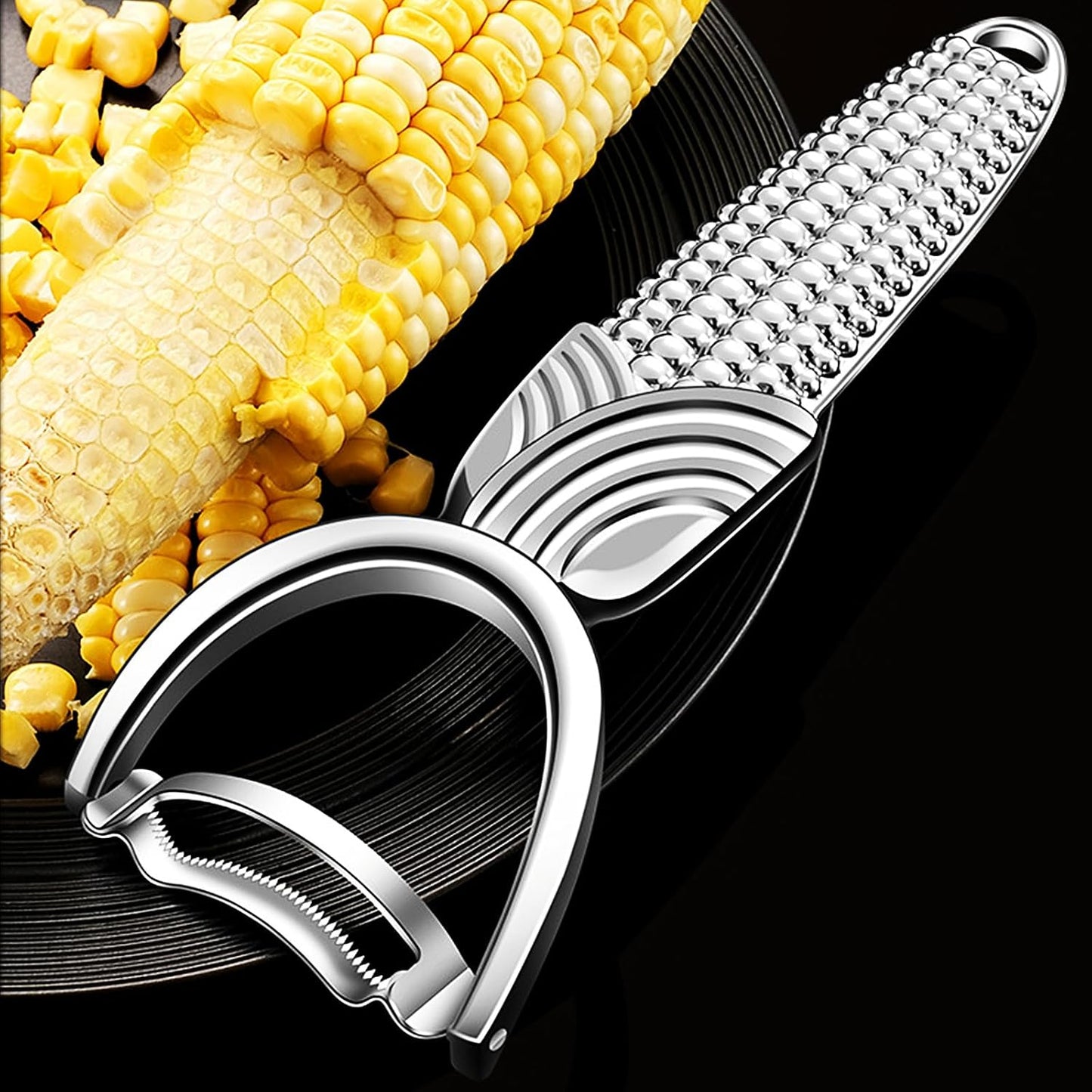 Maxjoy Corn Peeler and Cob Stripper Stainless Steel Tool for Kernel Removal on Corn Cob