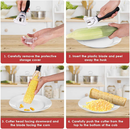 Pampered Chεf Corn Peeler, Corn Cob Stripper with Ergonomic Handle, Corn on the Cob Remover Corn Kernel Cutter #1114