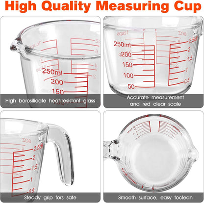 1 Cup Glass Measuring Cups,Clear Borosilicate Glass Liquid Measuring Cup for Kitchen & Baking Microwave Oven Dishwasher Safe Measuring Cups,8 oz/250ml Glass Measuring Cup