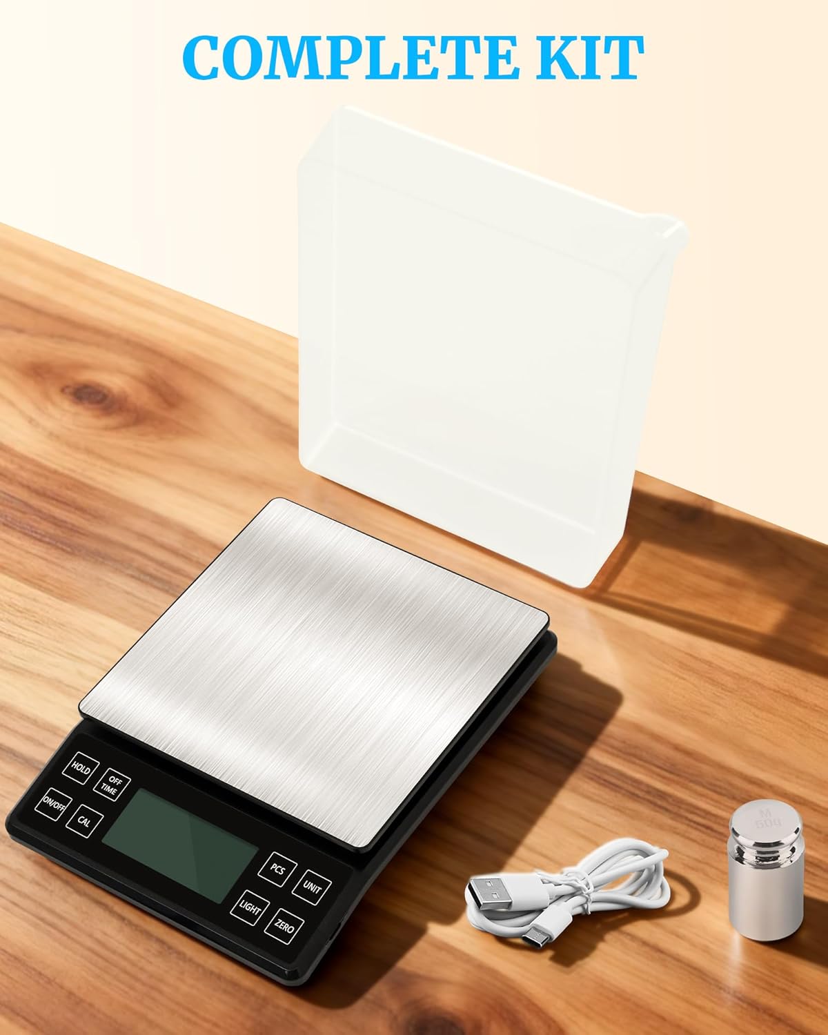 Food Kitchen Scale 11lb, 0.1g/0.01oz Precise Graduation Rechargeable Digital Scale with Nine Units Large Tray Stainless Steel Platform LCD Display for Meal Prep Cooking Baking