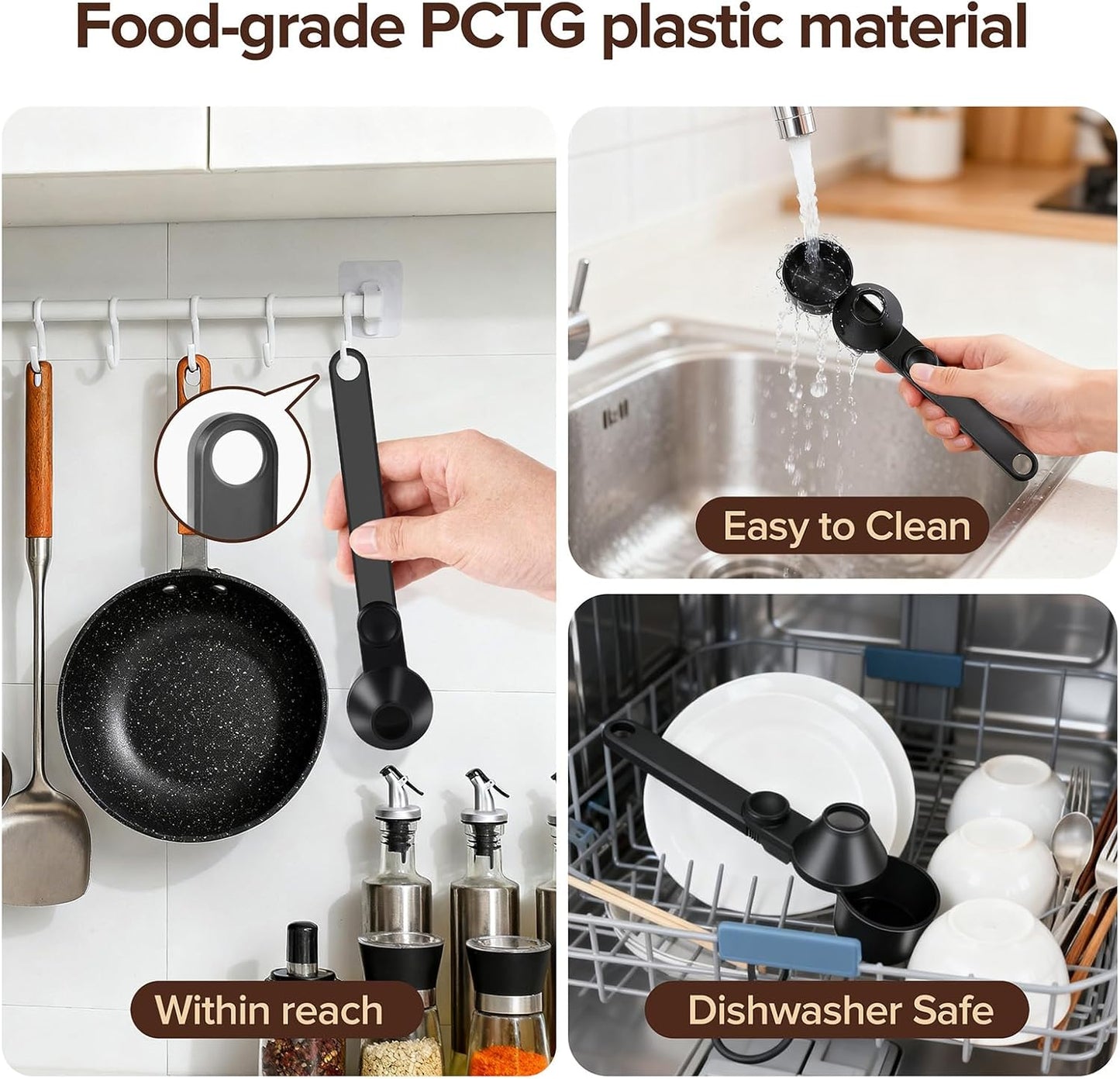 Coffee Scoop 2Tbsp & 51mm Espresso Tamper - BPA-Free PCTG Scoop Funnel, Fits K-Cups, Precise Measuring for Coffee/Protein/Powder/Hot Cocoa & Formula Dispensers (Black 1Pack)