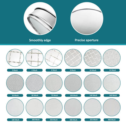 304 Stainless Steel Lab Sieve Screen Mesh, 100 Mesh (0.15mm) Aperture Test Sieve, 12Inch(30cm) Diameter Economy Standard Analysis Sample Test Sieves for Industrial Laboratory Homes - Colors A