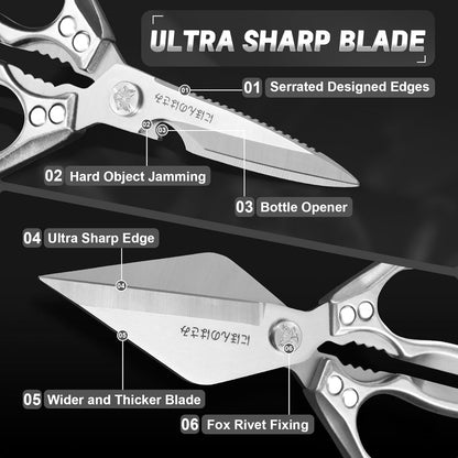 Dream Reach Poultry Shears, Heavy Duty Kitchen Shears with Serrated Edge, No Rust Spring Loaded, Multipurpose Stainless Steel Kitchen Scissors for Chicken, Bone, Meat, Turkey, Fish Thanksgiving Gifts