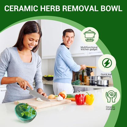 Pottery Herb Stripper Bowl, Herb Stripper Tool, Kitchen Herb Stripping Tool with Various Hole Sizes for Leaf Removal, Herb Stripping Bowl for Kale, Thyme, Basil, Rosemary Stripper (Celadon Glaze)