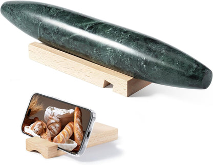 Marble French Rolling Pin for Baking, 12 Inch Non Stick Polished Rolling Pin for Dough, Heavy Dough Roller for Fondant Pizza Pie Crust Cookie Pastry Bread, Kitchen Baking (Indian Green)