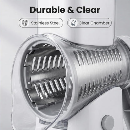 Sakerplus 5 in 1 Rotary Cheese Grater Shredder with Handle, Hand Crank Manual Vegetable Slicer & Drum Grater for Cheese, Potatoes, Nuts, Salad, Dishwasher Safe Blades (1, White)