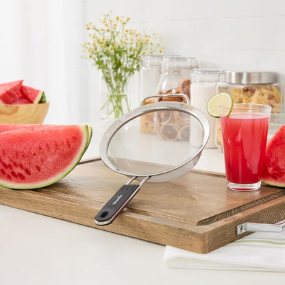 Restaurantware Fine Mesh Strainer Set of 3 Different Sizes with Silicone Handle Stainless Steel Extra Fine Mesh Strainer Heat-Resistant Handle Dishwasher-Safe for Rice, Quinoa, Pasta