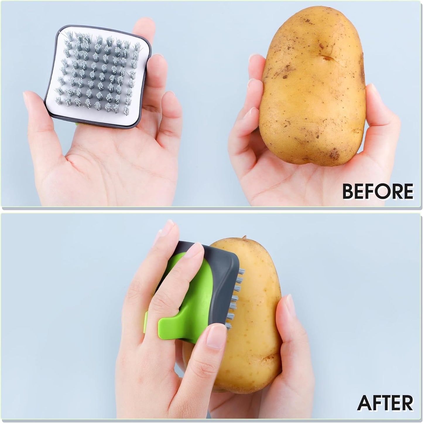 Aodaer 4 Pieces Vegetable Brush Potato Scrubber Brush Silicone Hard and Soft Side Fruit Cleaning Tools for Delicate or Tough-Skinned Vegetables