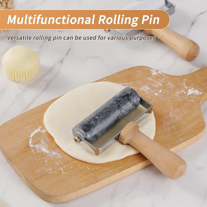 Small Marble Rolling Pin Pizza Roller with Dough Scraper Cutter, Marble Roller Non-Stick T-Type, For Cake Baking Tortilla Fudge Pizza Cookies and Other Kitchen Baking Cooking(White)