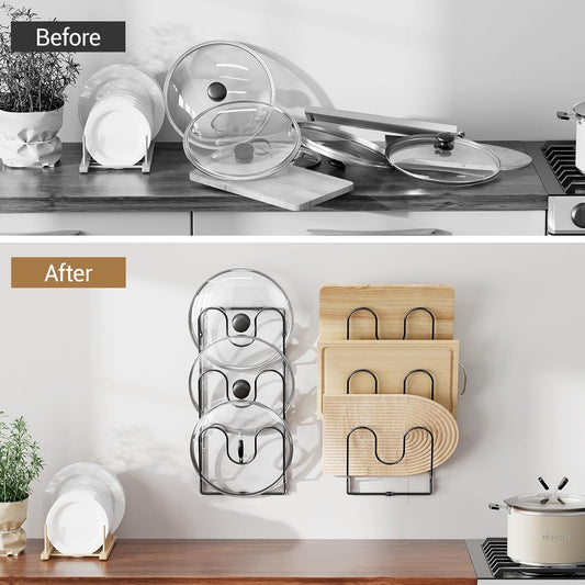 ORDORA 2 Pack Pot Lid Organizer Rack for Cabinet Door, 6-Tier Pot Lid Holders inside Cabinet, No Drilling Adhesive Wall Door Mounted Rustproof Pots and Pans Cover Organizers for Kitchen Storage, White