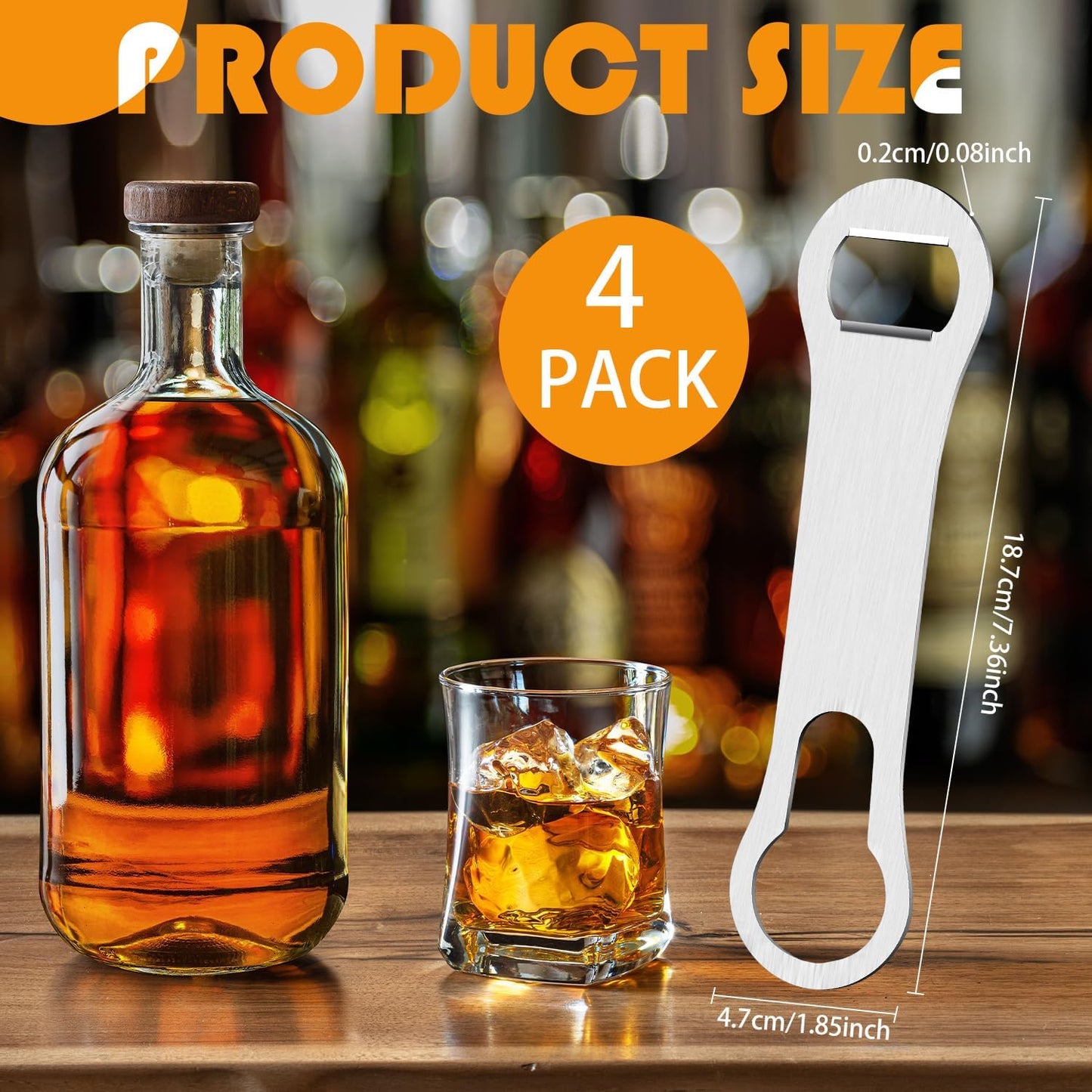Remerry 4 Pcs Bottle Opener and Pour Spout Remover Flat Bar Key Stainless Steel Bar Speed Opener for Wine Bottle Double Ended Beer Bartenders Kitchen (Black)