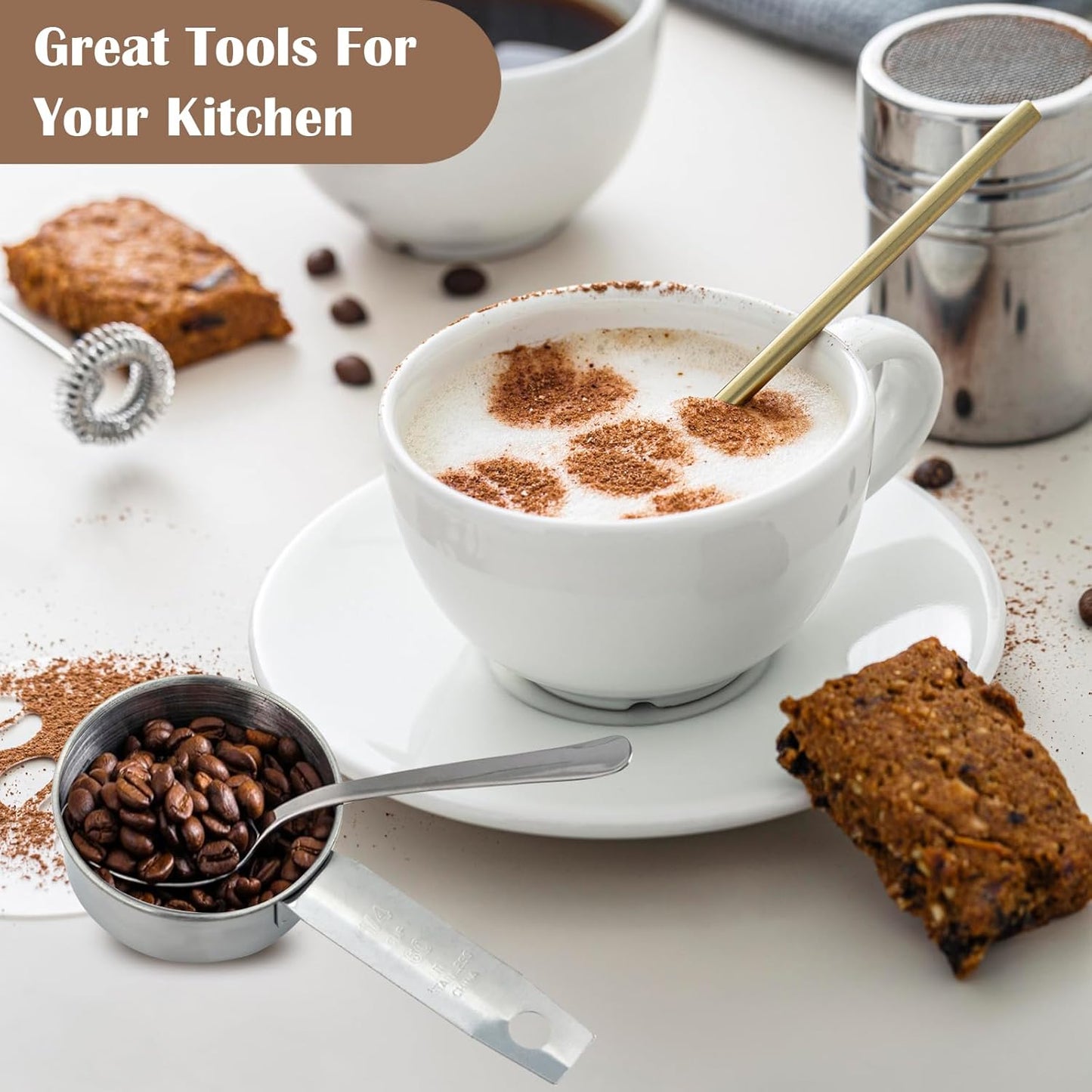 4 Pcs 1/4 Inch Cup Scoop, Stainless Steel 2 oz Measuring Cup, 60ml Metal Coffee Measuring Cup for Cooking, Baking, Kitchen Wet and Dry Ingredients, Dishwasher Safe, Comfortable Hand Feel