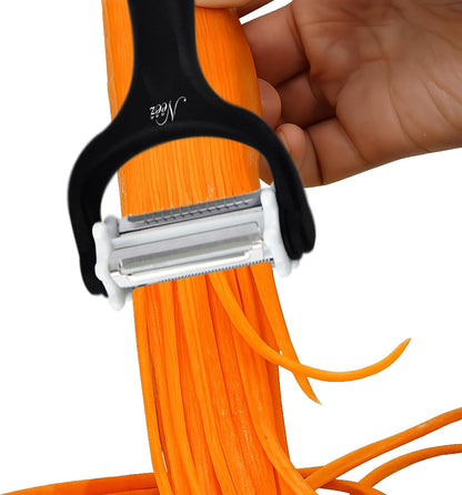 Julienne Peeler (3 Blades, 360° Rotating) Y Peelers for Potato Vegetable Carrot Cucumber & Fruits – Multifunction Stainless Steel Blades, Anti Slip Handle