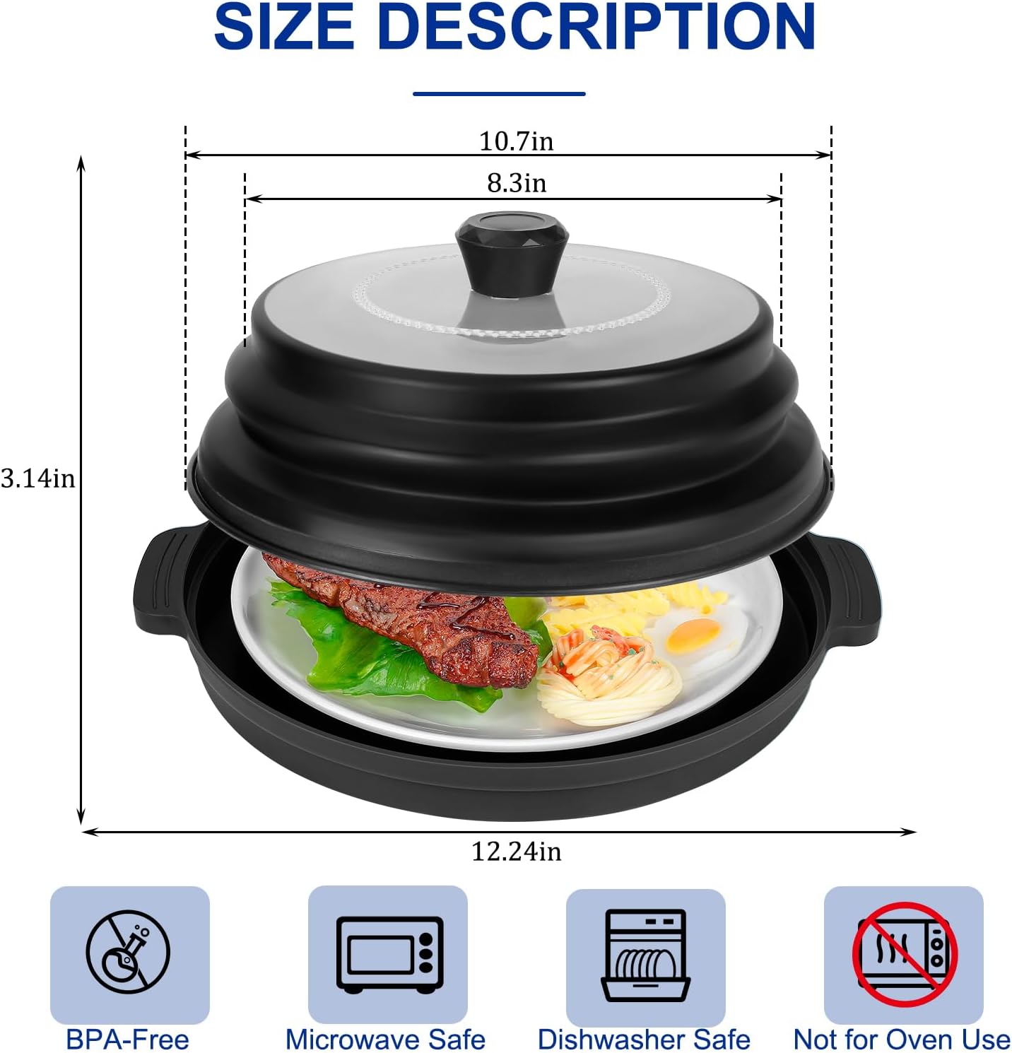 10.7 Inch Microwave Food Cover with Heat Insulation Mat, Anti-Scald Collapsible Microwave Splatter Cover, Multi-Functional as Colander & Fruit Plate, Dishwasher Safe, Ideal for Meal Prep (Gray)