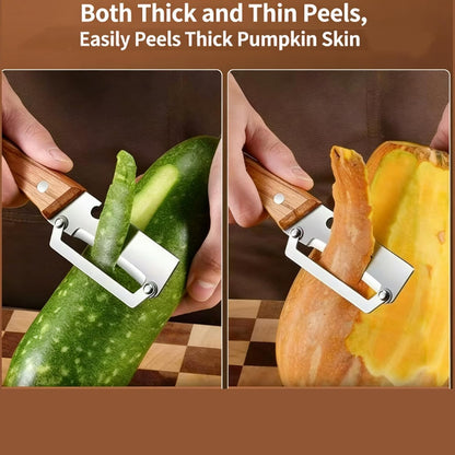 Multifunctional Vegetable Peeler, Premium Zero Snag Wooden Peeler for Kitchen Tool with Bottle Opener 2 in 1 Stainless Steel Kitchen Gadgets for Potatoes Pumpkinsp Carrots and Vegetables Fruits (1pcs)