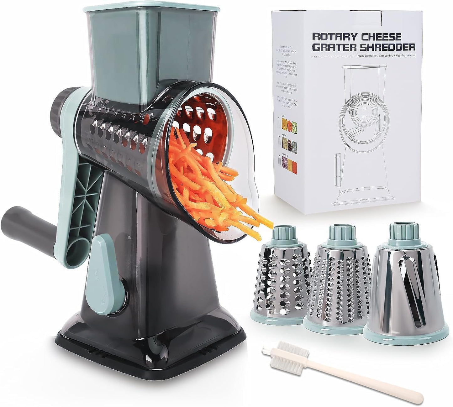 Rotary Cheese Grater with Handle-Versatile Cheese Grater Non-Slip Suction Base,Cheese Shredder & Food Slicer for Cheese,Carrots, Cucumbers,Nuts-Compact & Easy Clean Kitchen Kitchen Tool (blue)