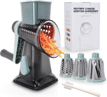 Rotary Cheese Grater with Handle-Versatile Cheese Grater Non-Slip Suction Base,Cheese Shredder & Food Slicer for Cheese,Carrots, Cucumbers,Nuts-Compact & Easy Clean Kitchen Kitchen Tool (blue)