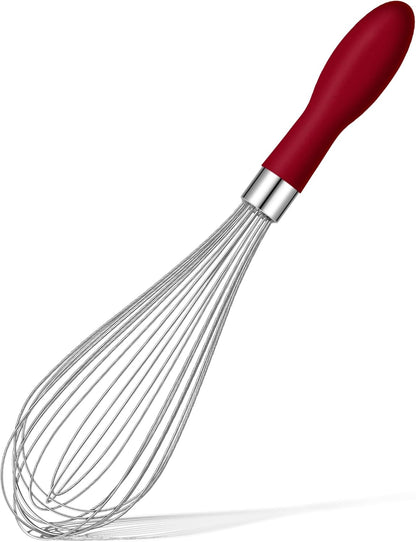 Rainspire 12-Inch Wire Whisk Stainless Steel, Balloon Whisks for Cooking, Wisk Wisking Tool With Soft Silicone Handle, Thick Durable Whisker for Blending, Beating, Whisking, Stirring, Pink