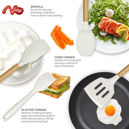oannao Silicone Cooking Utensils Kitchen Utensil Set - 446°F Heat Resistant Silicone Kitchen Utensils Set, Spatula,Turner Tongs, Spoon, Whisk,Kitchen Gadgets for Nonstick Cookware, BPA Free (Gray)
