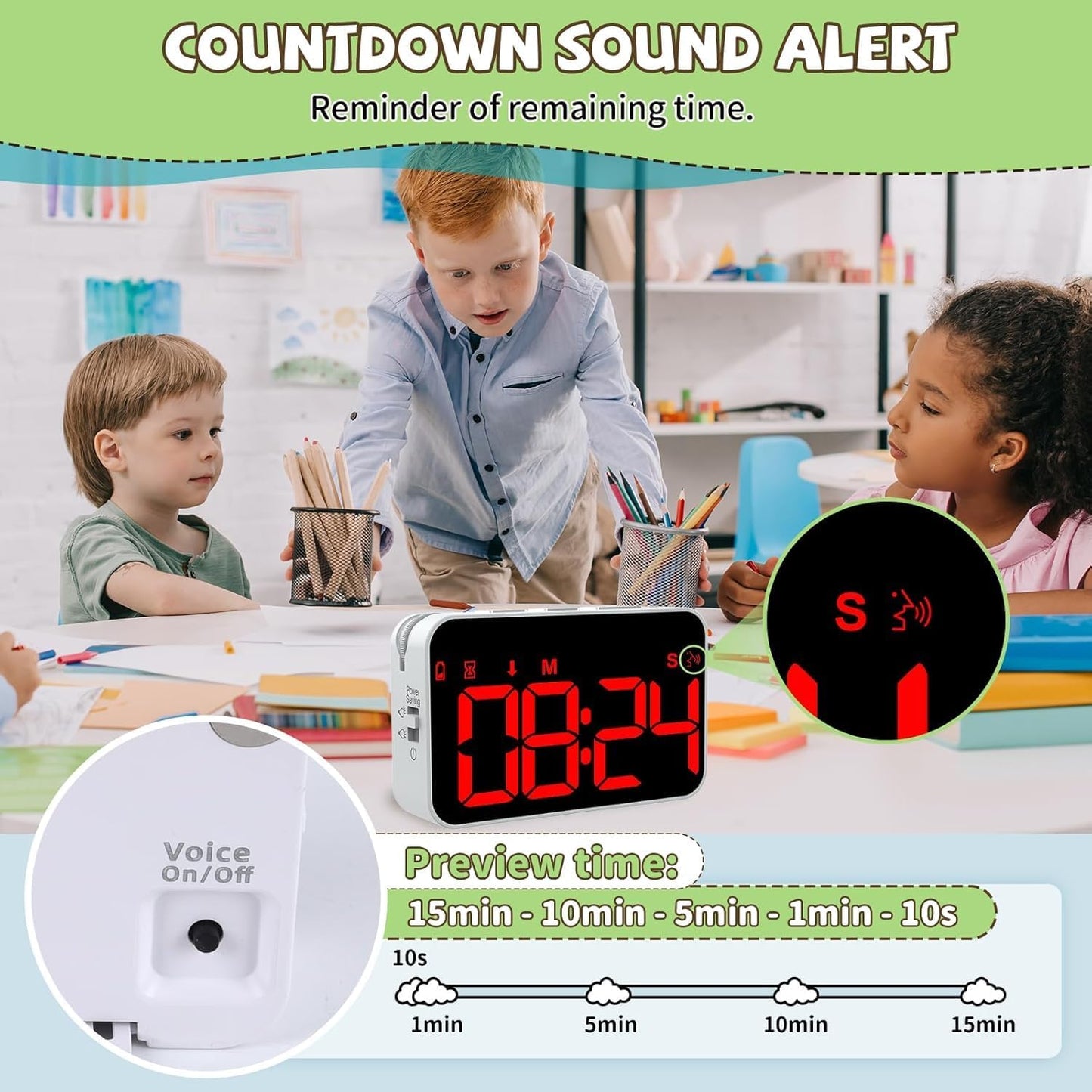 PERSUPER Digital Timer Kitchen Timer Count Down Up Rechargeable Kitchen Gadgets Vibration Mode Adjustable Volume and Brightness LED Display Time Management for Cook, Desk, Kids Adults Study Teaching
