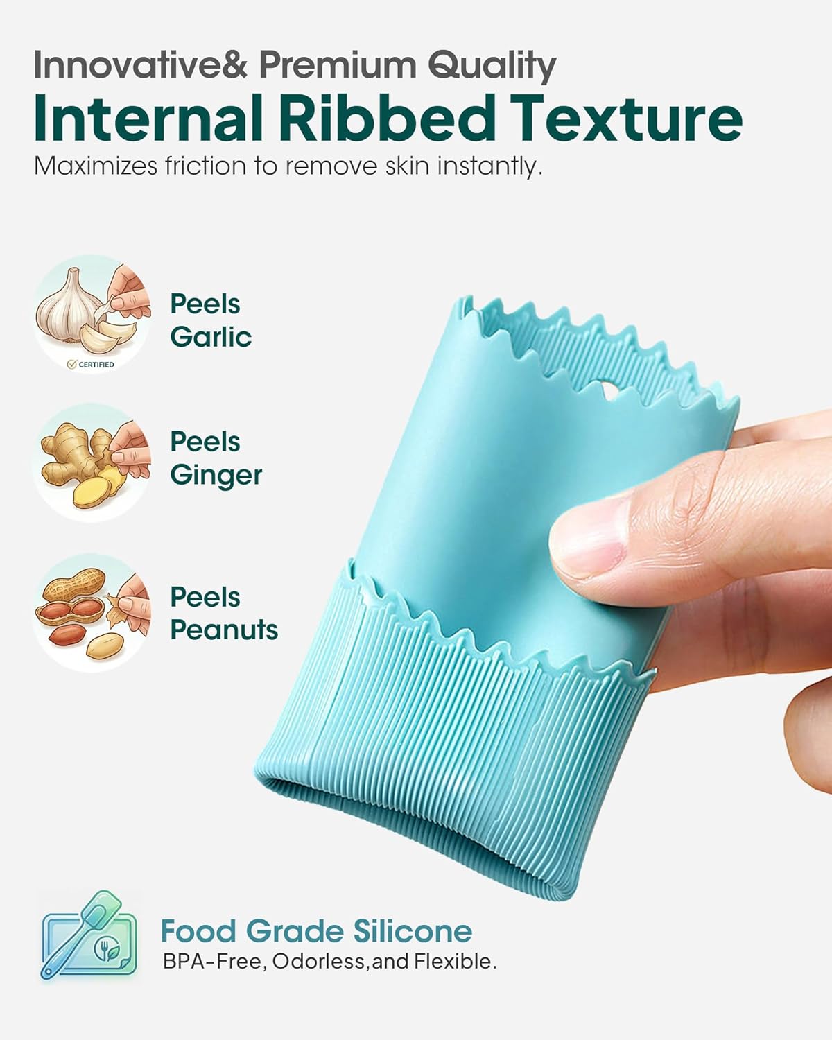Easy Roller Garlic Peeler - Odor-Free Silicone Kitchen Tool for Quickly Removing Skin, 3-Pack Essential Gadget for Fresh Cloves