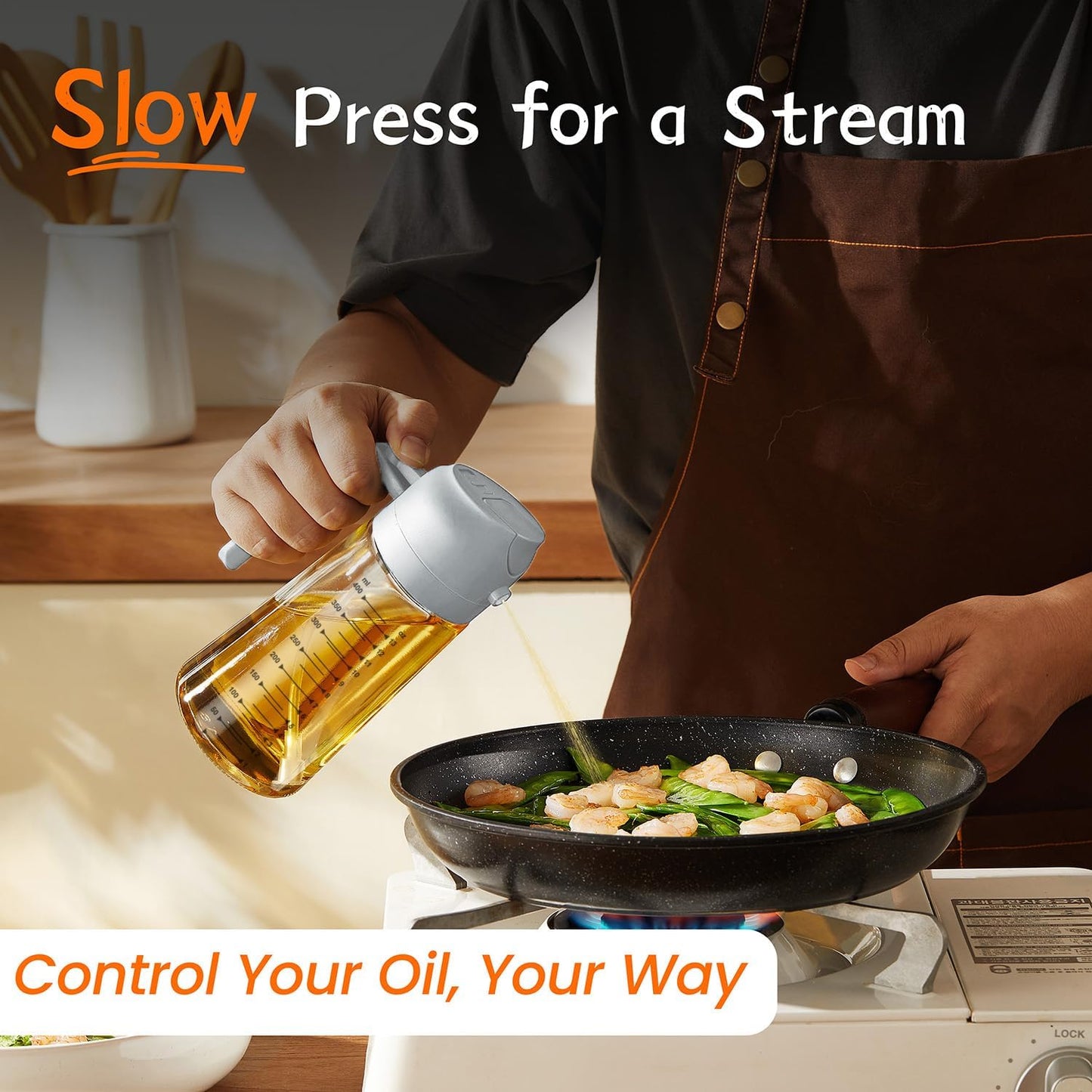 TrendPlain 16oz/470ml Glass Olive Oil Sprayer for Cooking – 2 in 1 Olive Oil Dispenser Bottle for Kitchen Gadgets and Air Fryer Accessories, Salad, BBQ - Green