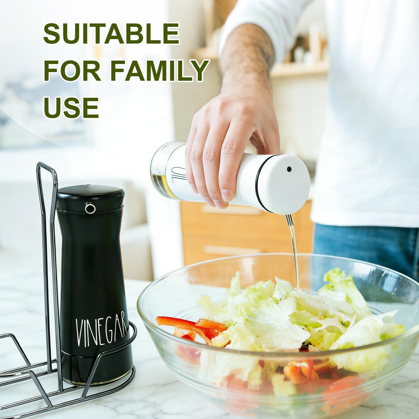 Aelga Oil And Vinegar Dispenser Set with Caddy - 2 Pack Oil Dispenser Bottle for Kitchen with No-Drip - Kitchen Decor and Accessories for Home Restaurants Weddings
