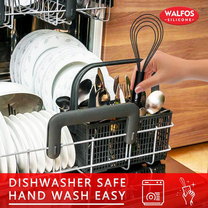 Walfos Whisk,304 Stainless Steel whisk,No-Rust 7+9+11inch Whisks for cooking Nice for Blending,Whisking,Beating.Heat resistant 600°F Dishwasher Safe. Heavy duty kitchen whisk.17.7+22.8+27.9cm -SILVER
