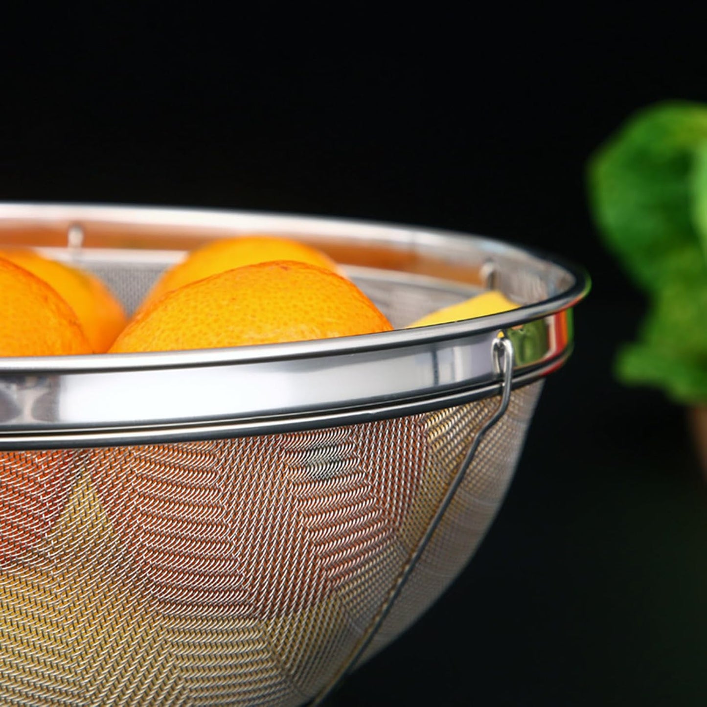 Fine Mesh Strainer for Kitchen, Stainless Steel Colander Bowl for Pasta, Rice, Fruit, Metal Net Baskets with Resting Base - Strain, Drain, Rinse (Diameter 9.84 inch)