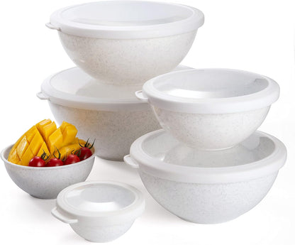 COOK WITH COLOR Mixing Bowls with Lids - 12 Piece Plastic Nesting Bowls Set includes 6 Prep Bowls and 6 Lids, Microwave Safe Mixing Bowl Set, Sage Embossed - Colors A