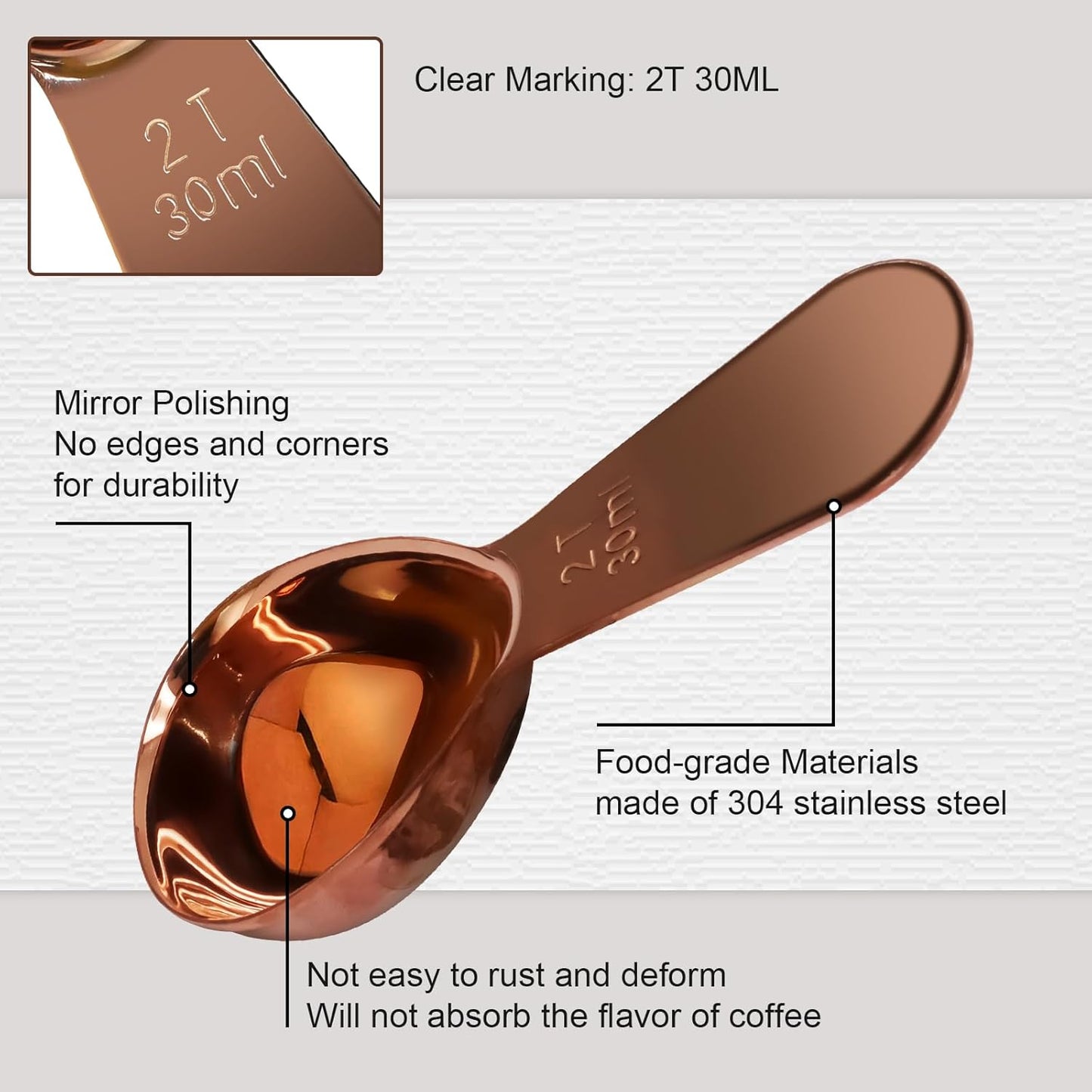 Coffee Scoops 2Tbs (30ml/ 1/8 Cup / 1 oz), Black 304 Stainless Steel Coffee 2 Tablespoon Scoop Short Handle Measuring Spoon, Set of 2