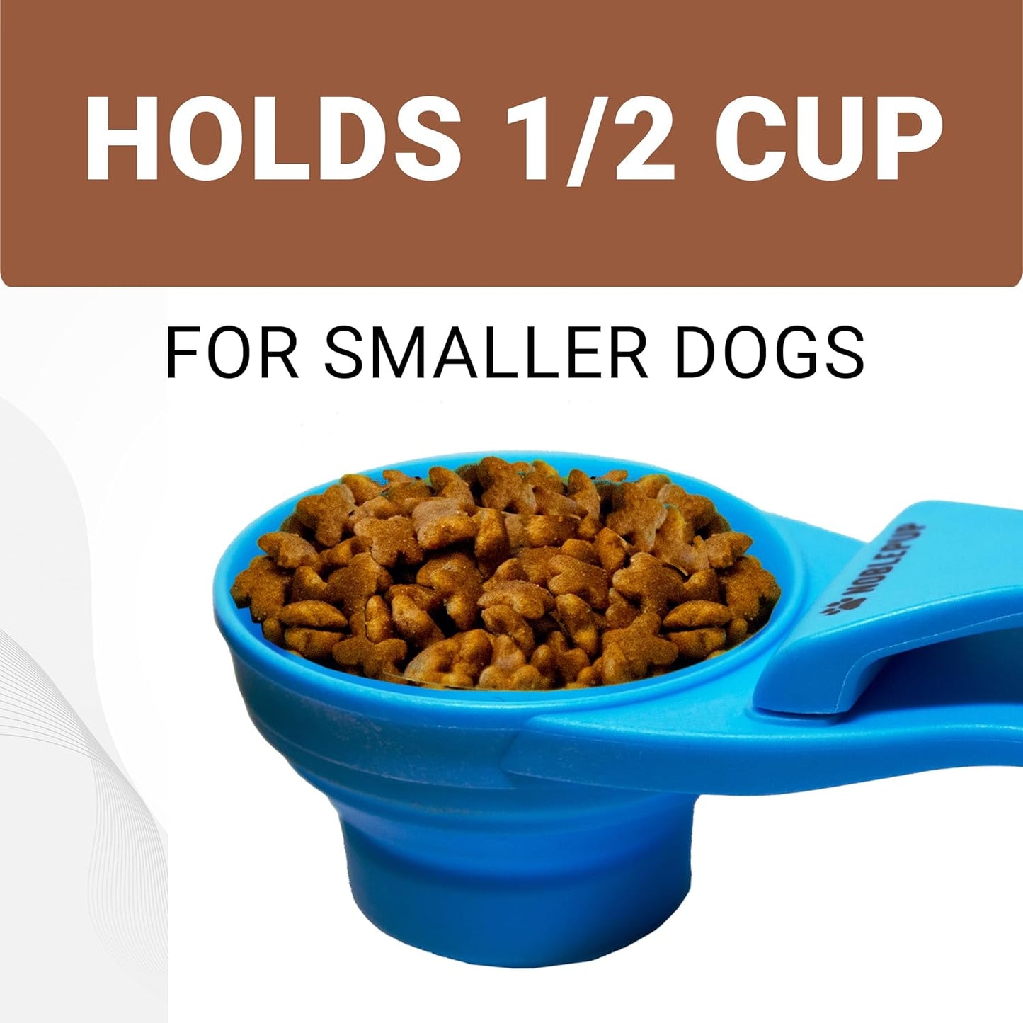 MeasureMate Pet Food Scoops with Bag Clip for Dog and Cat - 3-in-1 Multi-Function Collapsible Food Measuring Cup - 1 Cup Capacity, 8oz, Blue - Dishwasher Safe