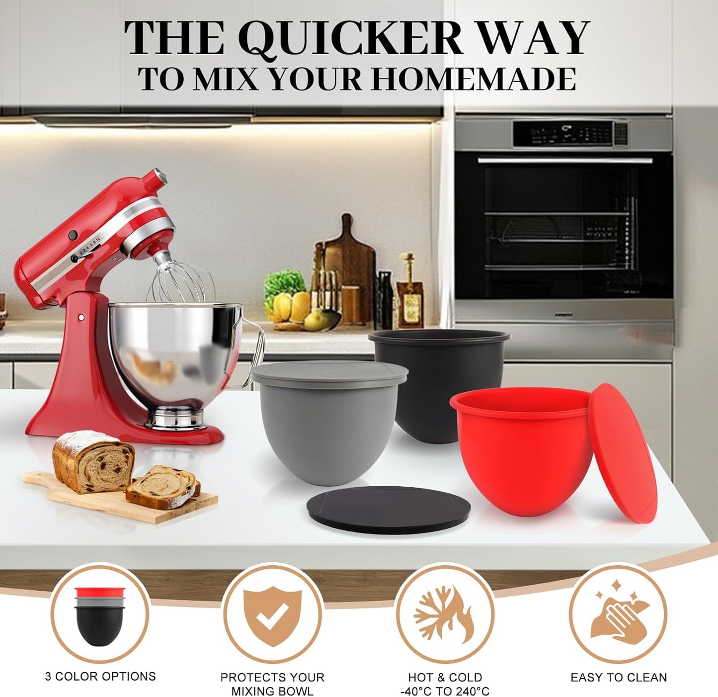 5QT Glass Bowl Compatible with KitchenAid 4.5 and 5-Quart Tilt Stand Mixers,Glass Mixing Bowl with Lid, Measurement Markers and Handle