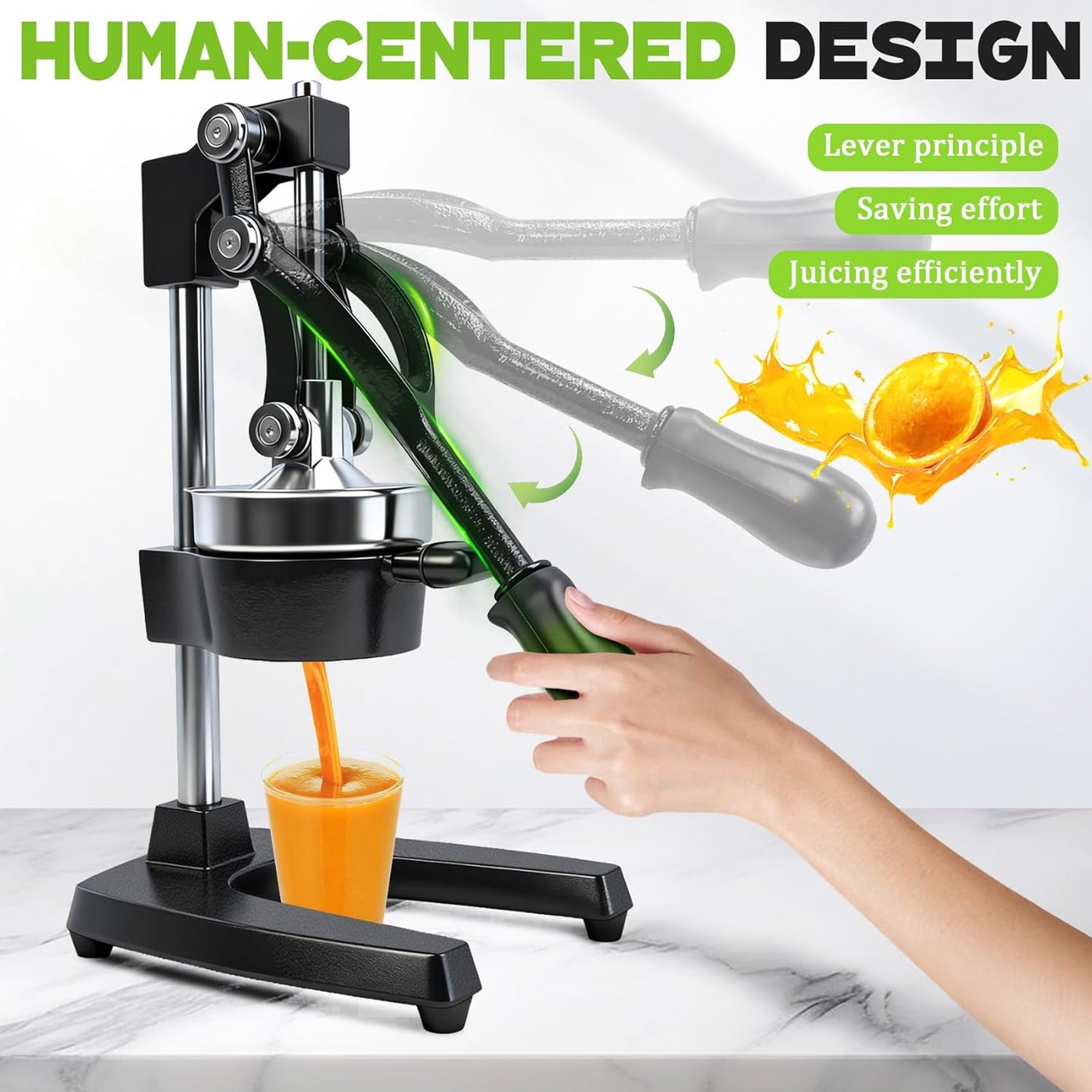 Cast Iron Manual Juicer – Heavy-Duty Hand Press Orange & Lemon Squeezer, Commercial Grade Hand Juicer Press, Easy-to-Clean Fruit Press (Black)