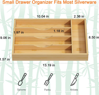 Youpehom Bamboo Utensil Organizer for Kitchen Drawers, Utensil Tray and Cutlery Silverware Holder,Wood Drawer Dividers with 5 Slots