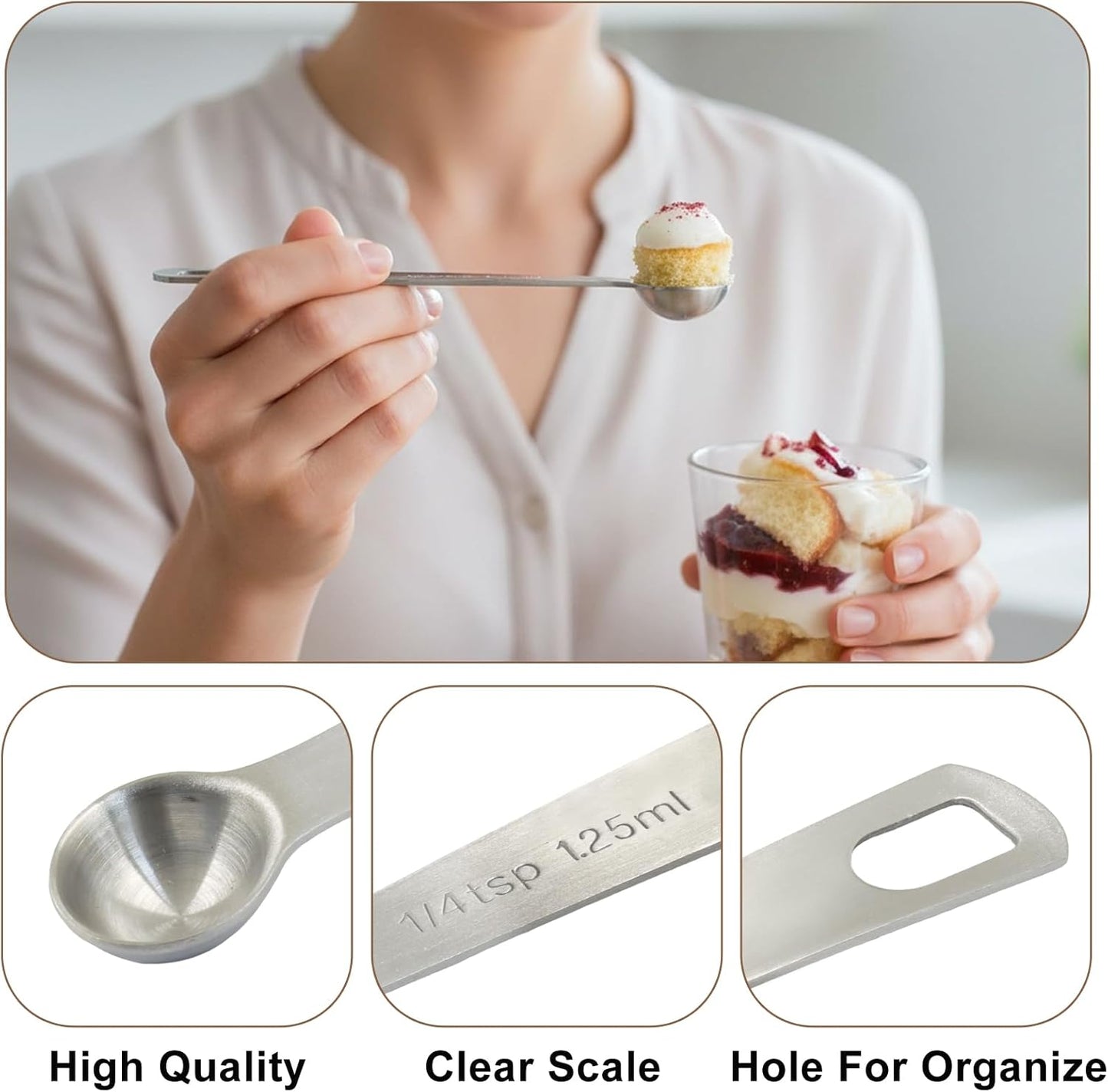 2Pcs 2/3 Tablespoon (2/3 Tbsp | 2 Tsp | 10 Ml | 10 Cc) Stainless Steel Measuring Spoons, 2 Teaspoon Metal Single Measuring Spoon for Measuring Coffee Powder, Grains and Loose Tea