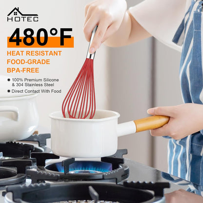HOTEC 4 Pieces Silicone Whisks Set, Wire Balloon Whisks for cooking Egg Beater, Non-slip Handle Whisk for Non-stick Cookware Perfect for Cooking, Stirring, Beating and Blending (Multicolor)