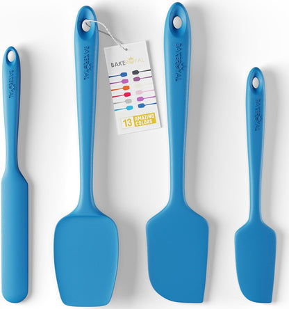 BakeRoyal Silicone Spatula Set - 4-Piece Rubber Spatulas Silicone Heat Resistant 600°F for Everyday Task - Seamless Design Kitchen Spatulas for Nonstick Cookware - Royal Blue