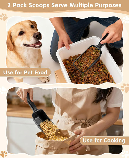 2-Pack Dog Food Scoop 1 Cup, Plastic Pet Food Measuring Scoop With Measuring Lines (1/2 & 1 Cup Markings) for Dogs, Cats, Fish, Bird（Grey)