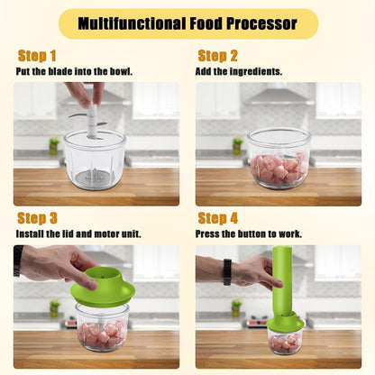 Cordless Hand Mixer MixgoII, Handheld Mixer Electric Whisk & Milk Frother, Hand Held Mini Mixers, Rechargeable Hand Mixer and Whisker, Food Processor for Cooking, Food Chopper, 4-Speed, 10Oz