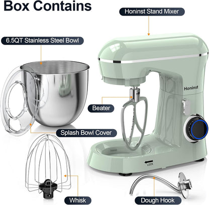 Honinst Stand Mixer, 6.5QT 10-Speed Tilt-Head Electric Stand Mixer, 3-In-1 Kitchen Mixer with Bowl, Dough Hook, Whisk and Beater, Food Mixer for Baking, Cake and Most Home Cooks, Black