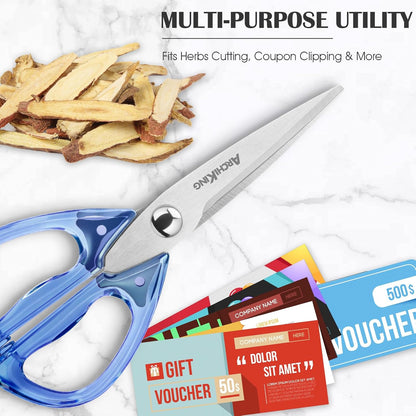 Heavy Duty Kitchen Scissors, Titanium Coated All Purpose Shears - Extra Sharp Detachable Blades for Poultry, Chicken Bones, Meat, Vegetables, Herbs | Micro Serrated & Ergonomic Handle