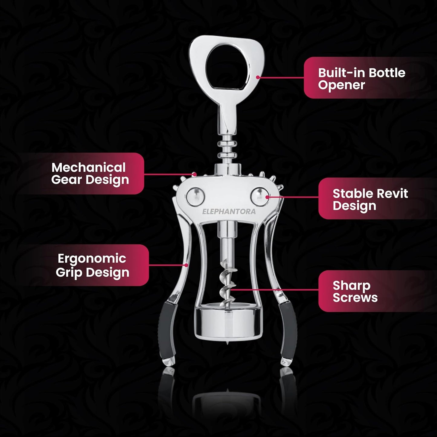 Wine Opener with Built-in Bottle Opener,Wing Corkscrew,Heavy Duty Screw, Sturdy Lever Mechanism, Ergonomic Handles, Premium Quality