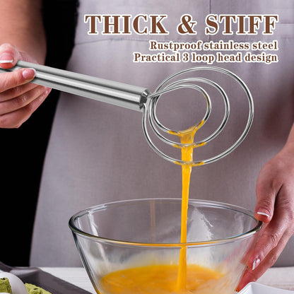 TEEVEA Danish Dough Whisk Stainless Steel for Sourdough Pizza and Bread Baking