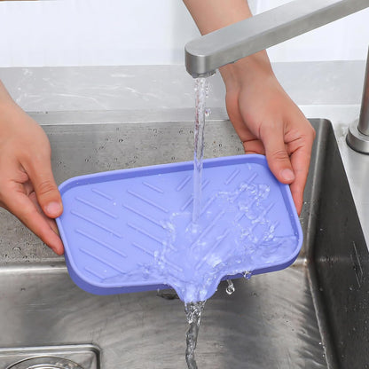 MicoYang Silicone Soap Dish with Drain Spout, Self-Draining Sink Organizer Tray for Bathroom and Kitchen, Sponges, Dispensers and Soap Holder, Non-Slip and Dishwasher Safe, Black (Compact, 4.9"×3.2")