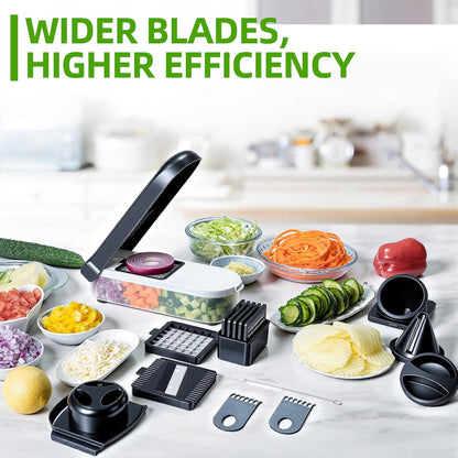 LHS Vegetable Chopper Multifunctional Food Chopper Onion Chopper Vegetable Slicer Dicer Cutter Potato Cutter Veggie Chopper with Container with Spiralizer (12 in 1, Black)